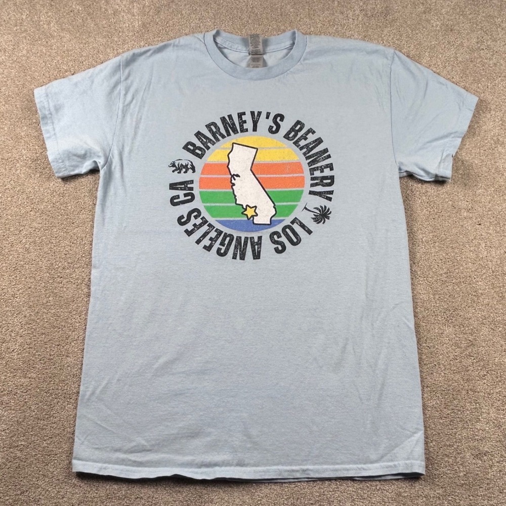 Barneys Beanery Los Angeles CA T-Shirt Mens Medium Blue Gildan Heavy Cotton 1253